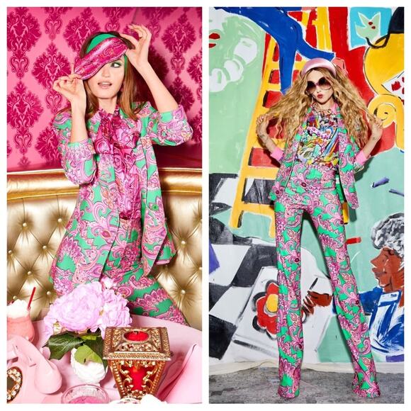 ALICE + OLIVIA Macey Pink and Green Paisley Floral Women's Blazer Size 2 - Picture 2 of 8